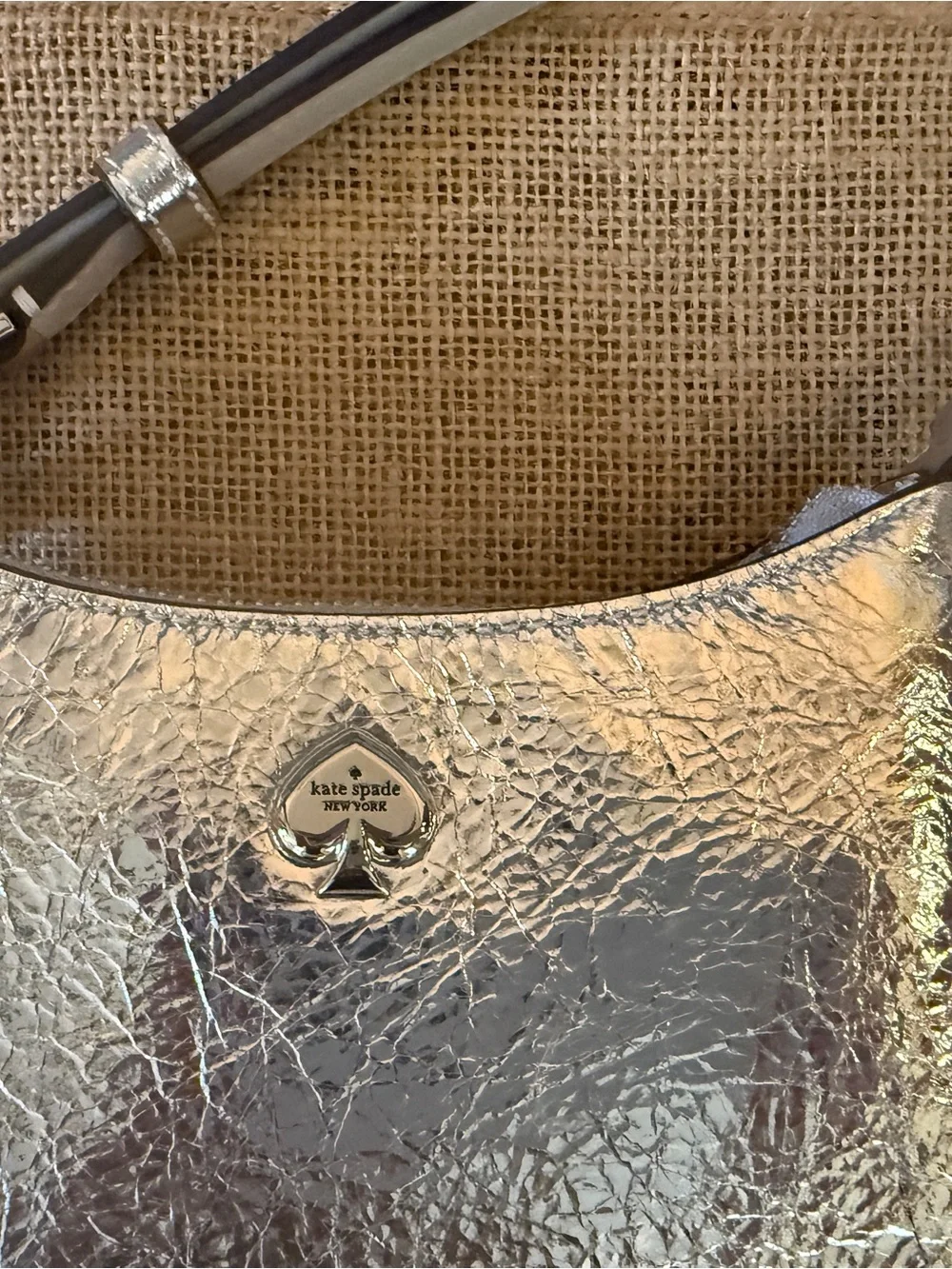 Kate Spade Kayla Small Swingpack Metallic Silver Leather Crossbody Bag. NWOT.